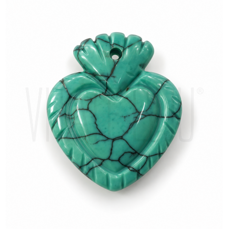 Pendente Sagrado Coração em Howlita Turquesa 30x26mm